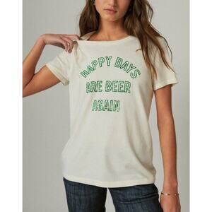 New Lucky Brand Women's Happy Days Are Beer Again T-Shirt White Green XXL NLA